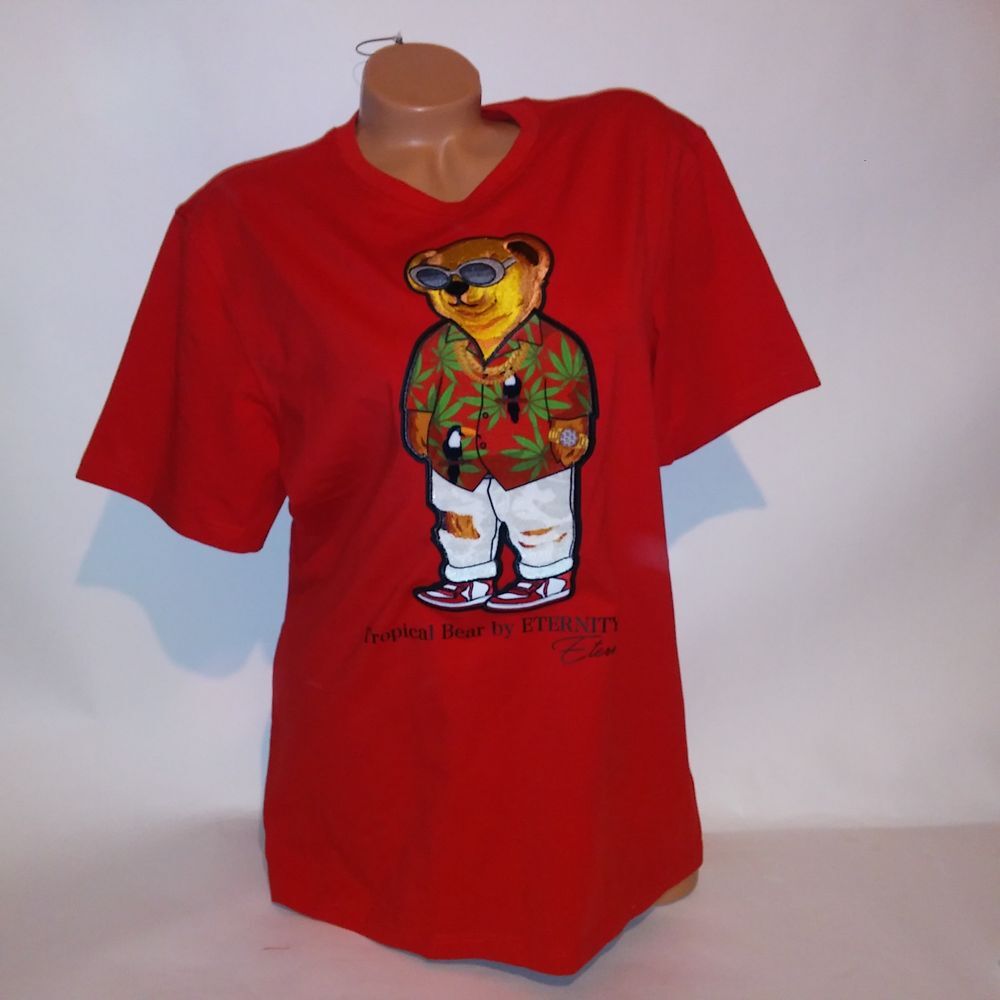 Eternity T Shirt‎ Mens Large Red Bear Embroidered Short Sleeve Streetwear New